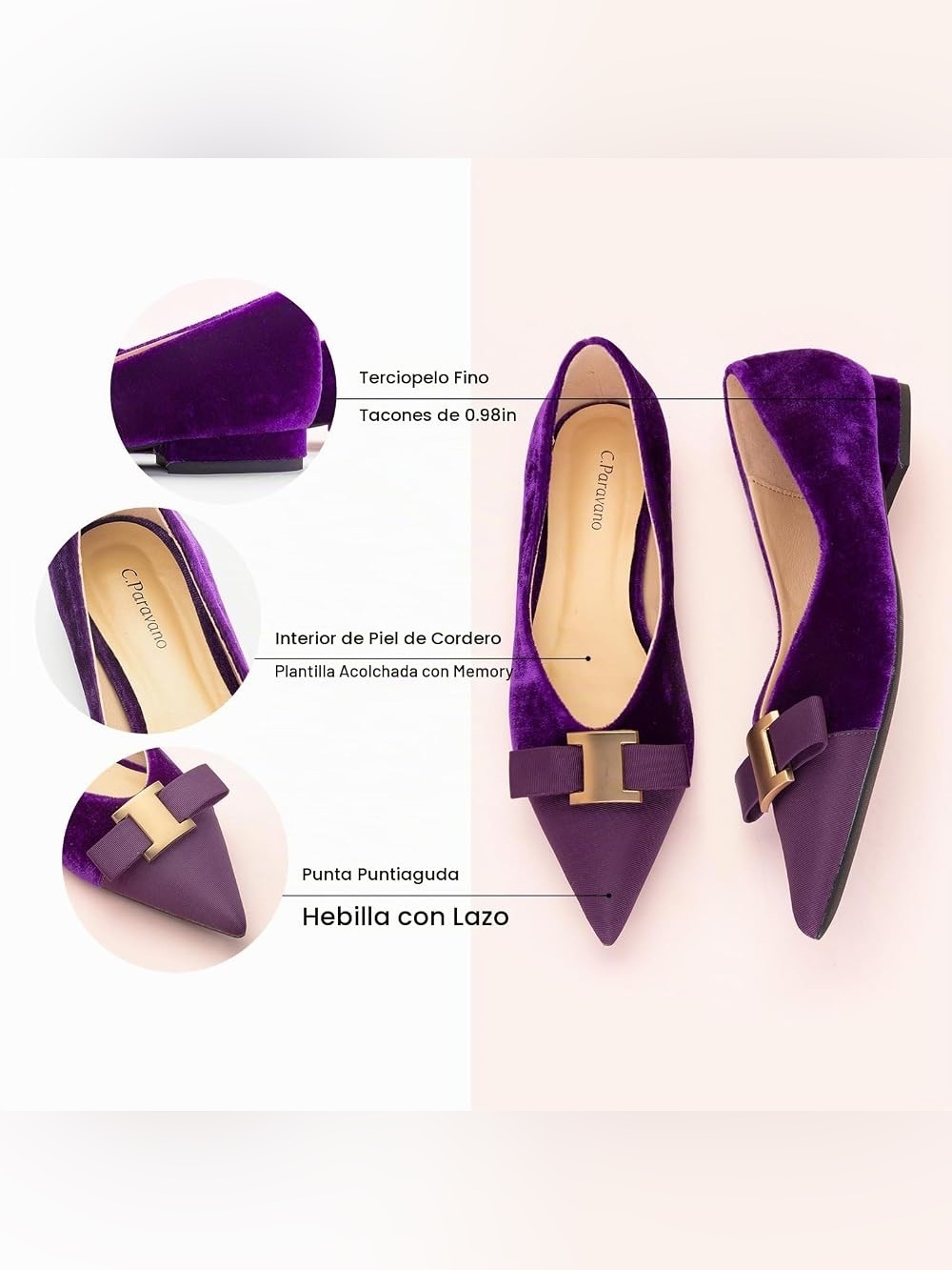 NWOB C. Paravano Purple Velvet Pointed Toe Ballet Flats, Size 39.5 (US Size 9)
